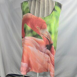 Faded Glory Relaxed Fit Green & Pink Flamingo Print Tank Top Plus Size XXL (20)
